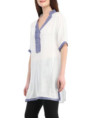white rayon solid tunic - 13344843 - Standard Image - 2