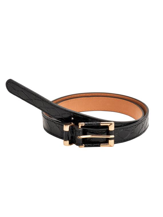 Black Leatherette Textured Belt - By