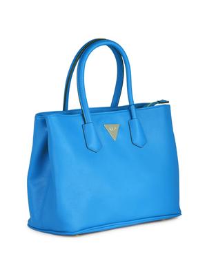 solid blue leatherette hand bag - 13345286 - Standard Image - 5