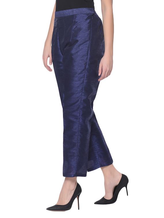 navy blue silk blend tapered pant - 13345349 - Zoom Image - 2