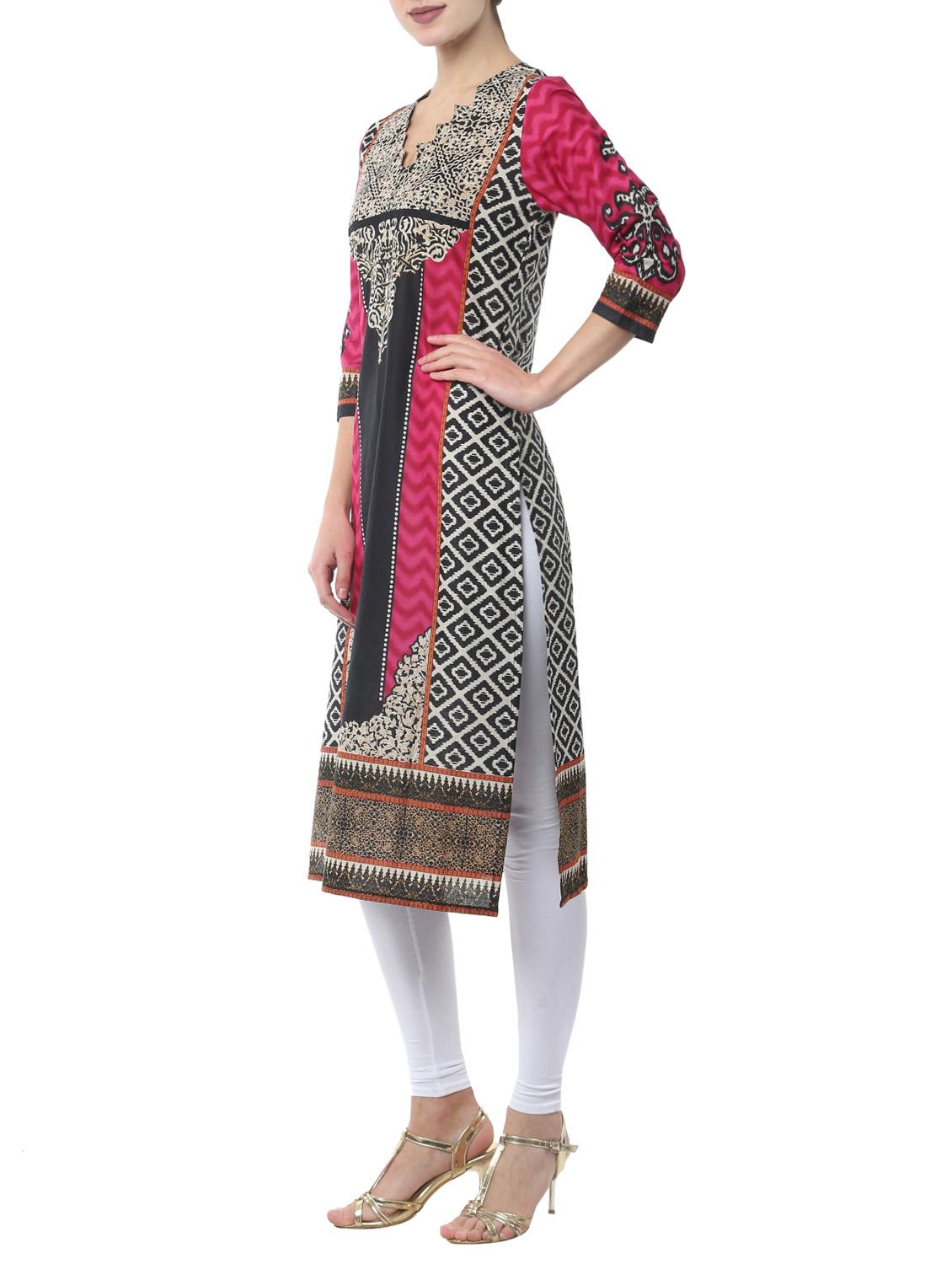 black viscose straight kurta - 13348179 - Zoom Image - 2