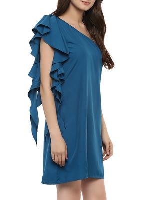 blue crepe single shoulder dress - 13350623 - Standard Image - 2