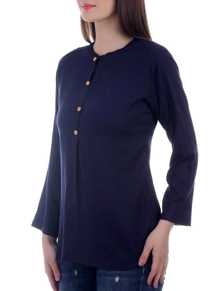 navy blue rayon regular top - 13351552 - Zoom Image - 2