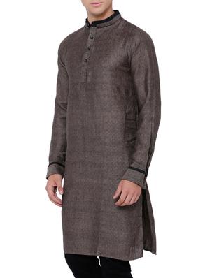 solid charcoal grey cotton kurta - 13352130 - Standard Image - 2