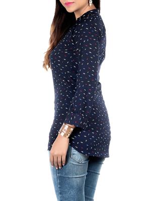 navy blue printed crepe top - 13352572 - Standard Image - 2