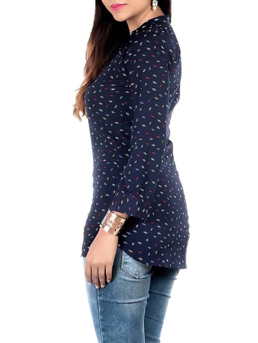 navy blue printed crepe top - 13352572 - Zoom Image - 2