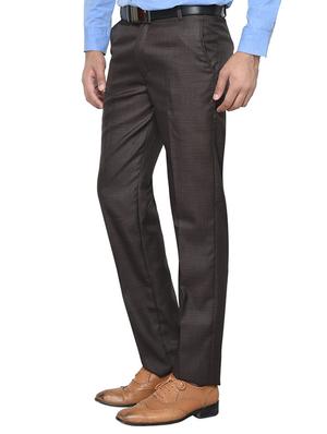 brown cotton blend flat front trousers formal trouser - 13356406 - Standard Image - 2