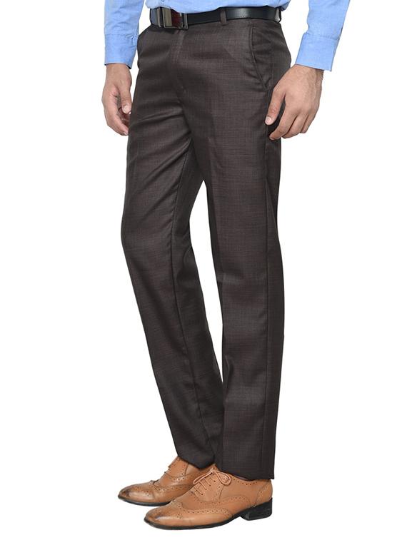 brown cotton blend flat front trousers formal trouser - 13356406 - Zoom Image - 2