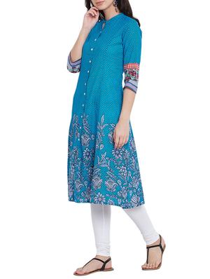blue cotton aline kurta - 13357844 - Standard Image - 2