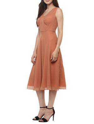 light brown georgette fit & flare dress - 13359101 - Standard Image - 2