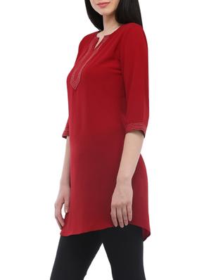 maroon cotton straight kurti - 13360425 - Standard Image - 2