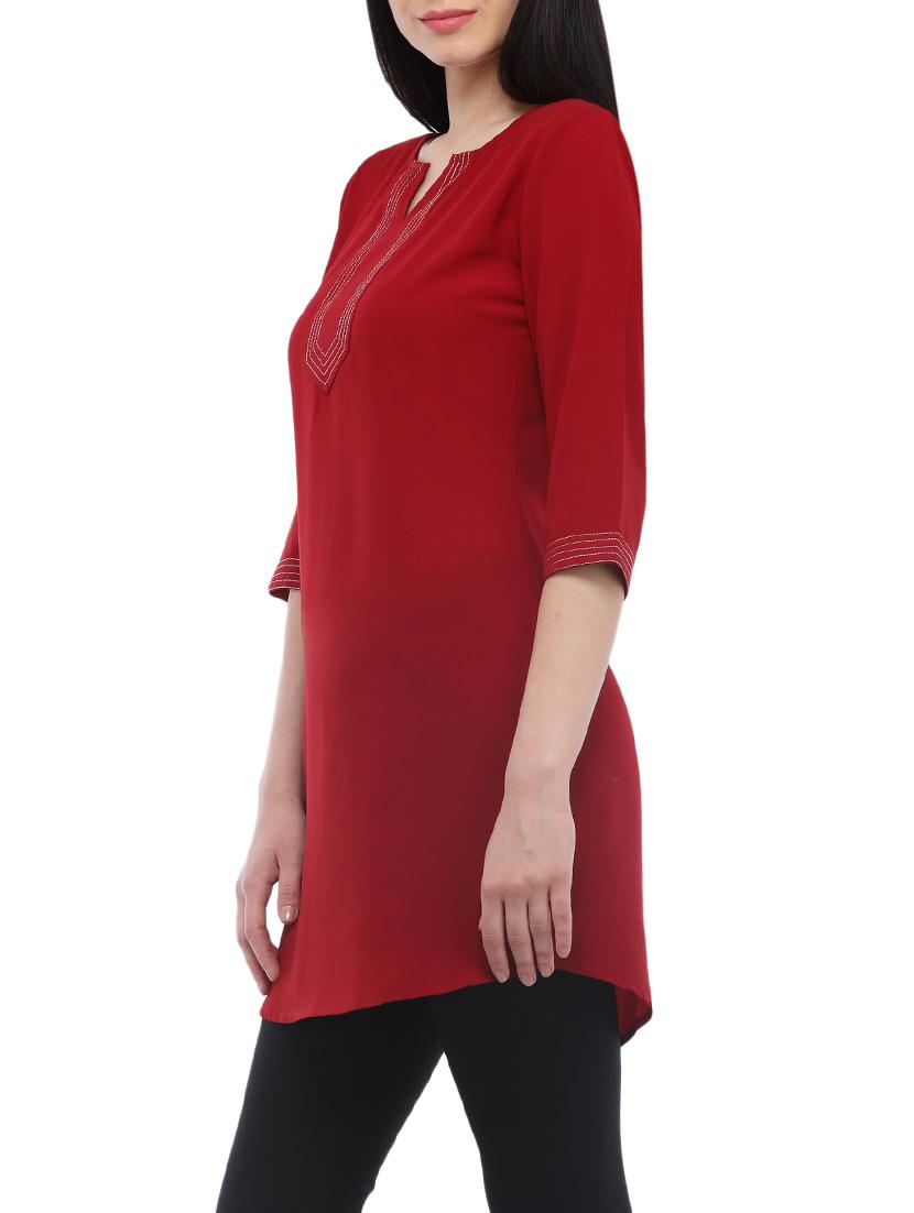maroon cotton straight kurti - 13360425 - Zoom Image - 2