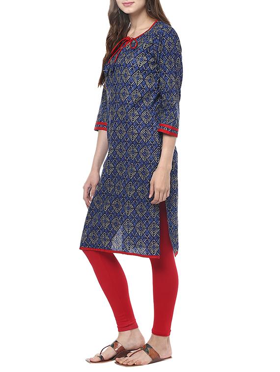 blue cotton straight kurta - 13367121 - Zoom Image - 2