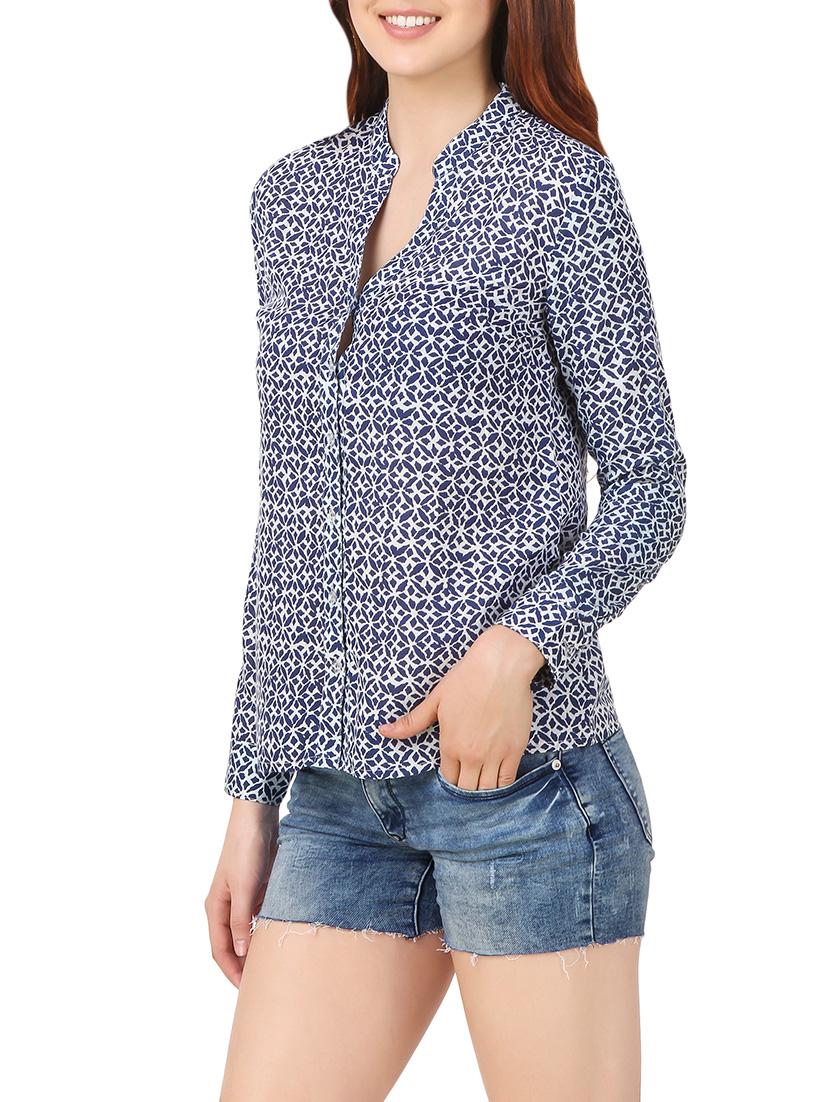 blue printed cotton regular shirt - 13367405 - Zoom Image - 2