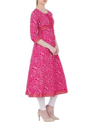 pink cotton flared kurta - 13371896 - Standard Image - 2