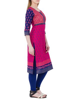 magenta cotton block printed straight kurta - 13371901 - Standard Image - 2