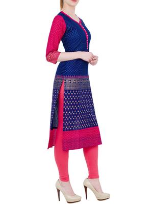 blue cotton straight kurta - 13371905 - Standard Image - 2