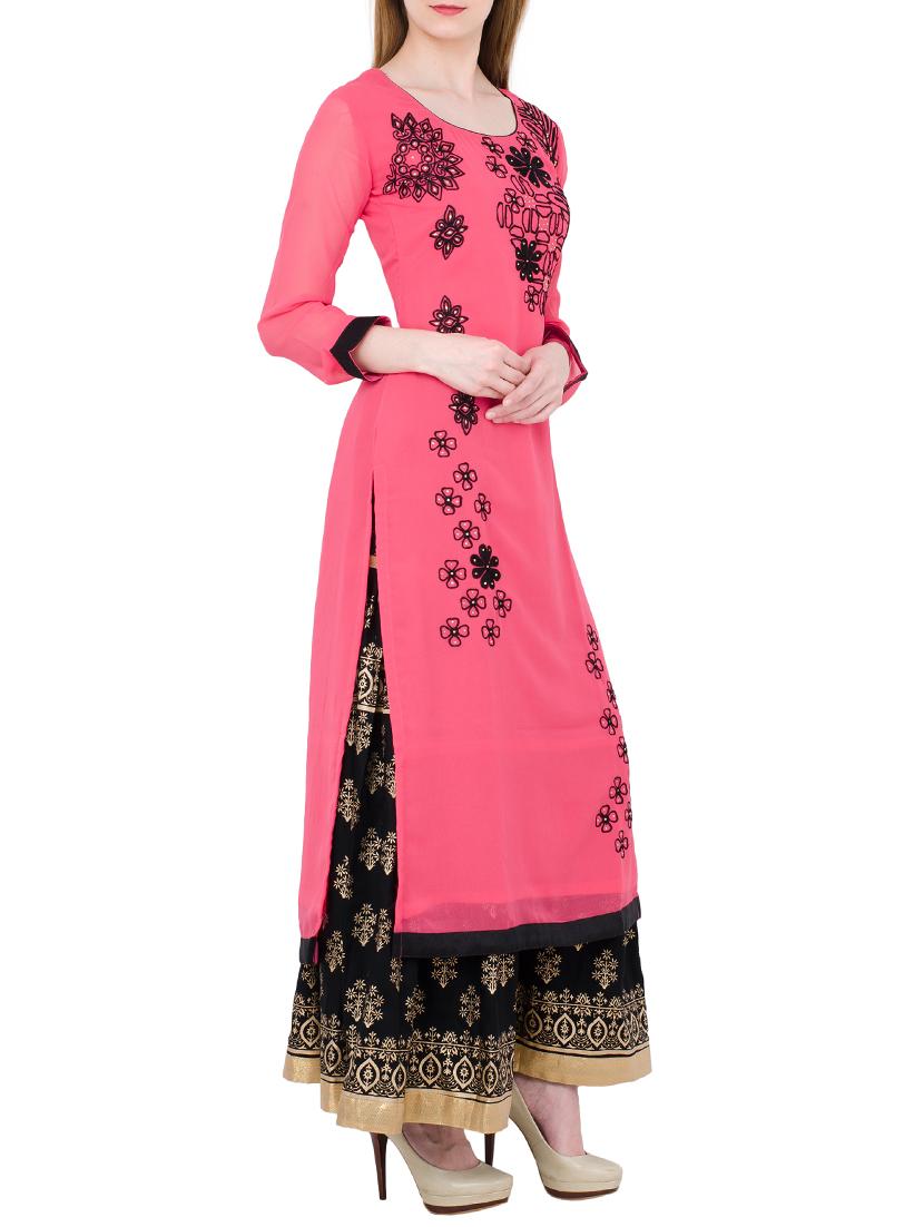 pink cotton straight kurta - 13371906 - Zoom Image - 2
