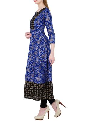 blue cotton flared kurta - 13371909 - Standard Image - 2