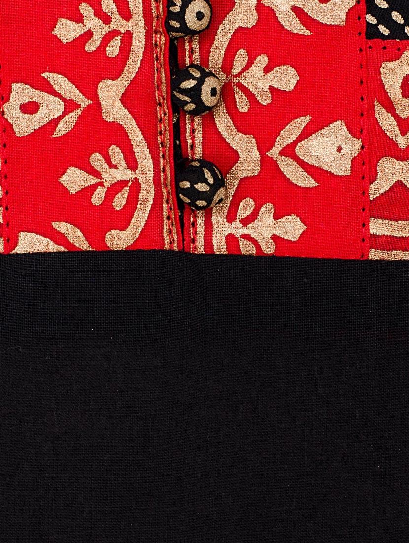 black cotton block printed flared kurta - 13371910 - Zoom Image - 5