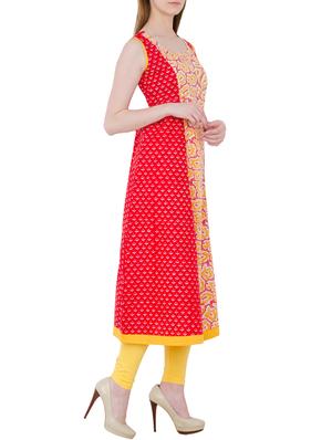 red cotton a-line kurta - 13371913 - Standard Image - 2