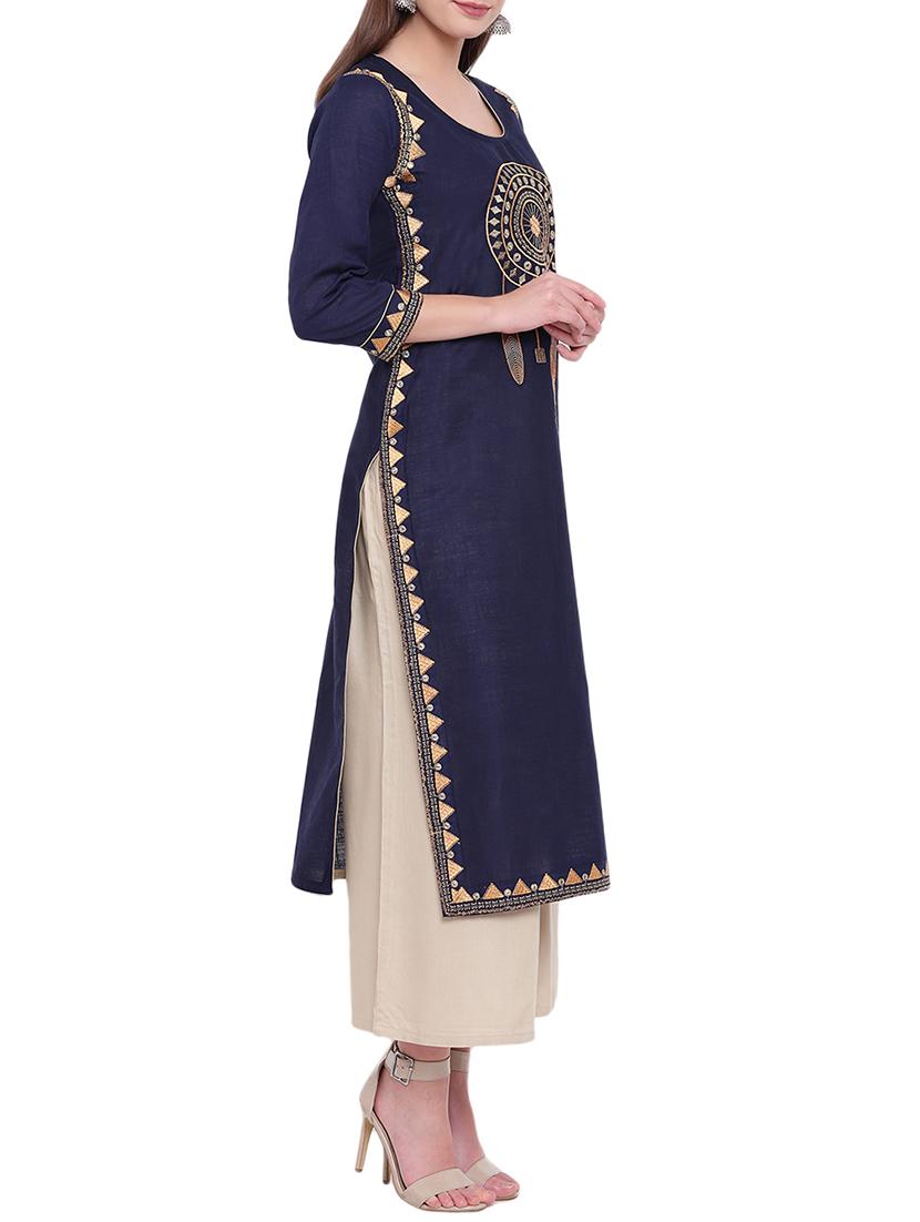 embroidered straight kurta - 13372561 - Zoom Image - 2