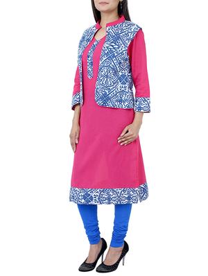 pink cotton printed straight kurta - 13373525 - Standard Image - 2