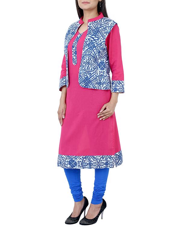 pink cotton printed straight kurta - 13373525 - Zoom Image - 2