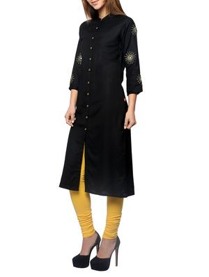 black viscose straight kurta - 13376551 - Standard Image - 2