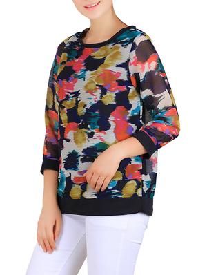 blue printed poly georgette top - 13384721 - Standard Image - 2