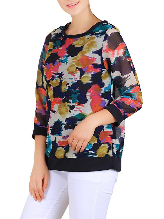 blue printed poly georgette top - 13384721 - Zoom Image - 2