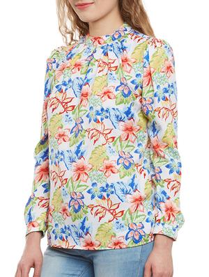 pleated mock neck floral top - 13388105 - Standard Image - 2