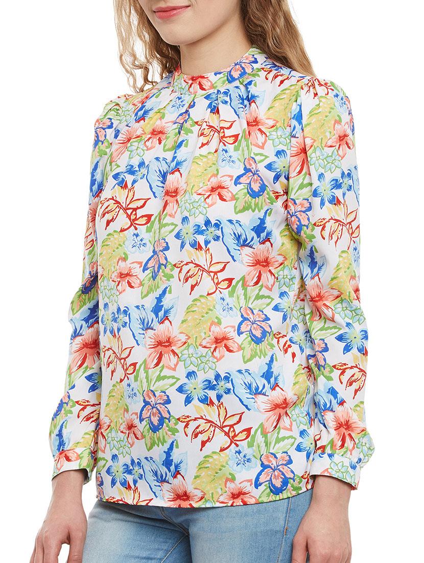pleated mock neck floral top - 13388105 - Zoom Image - 2