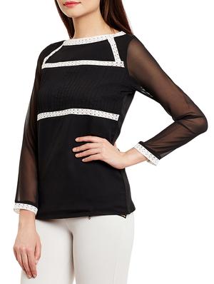 contrast lace pin tucks detail top - 13388109 - Standard Image - 2