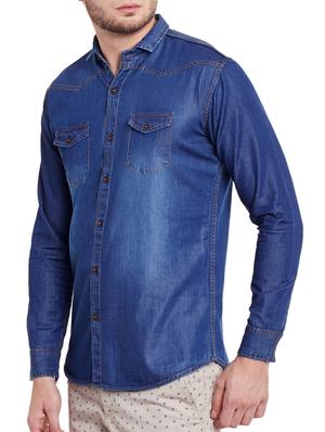 blue denim casual shirt - 13397930 - Standard Image - 2