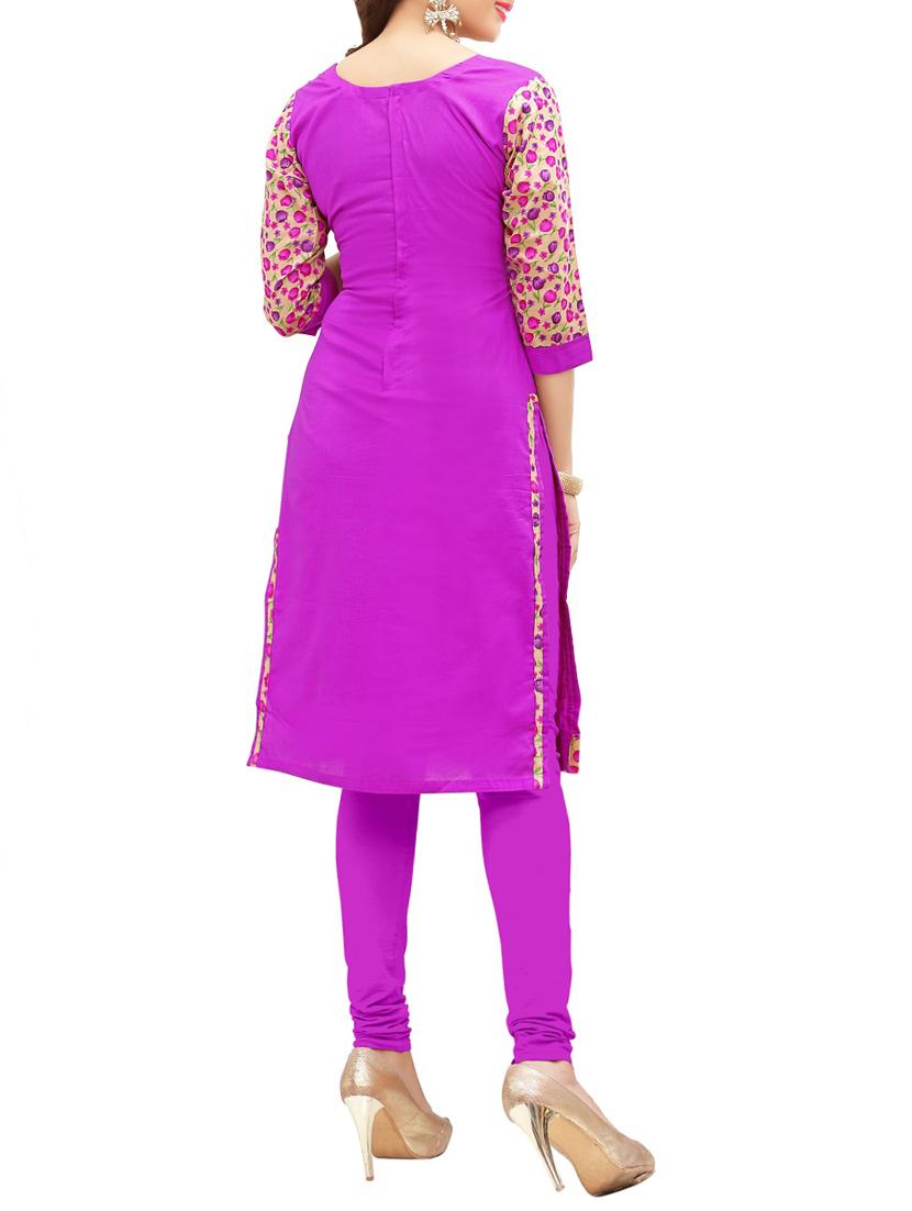 purple cotton printed churidaar suit dress material - 13406432 - Zoom Image - 2