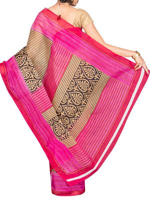 pink cotton blend printed saree with blouse - 13408702 - Standard Image - 2