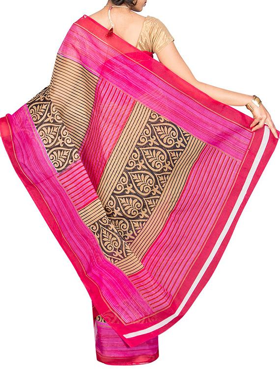 pink cotton blend printed saree with blouse - 13408702 - Zoom Image - 2