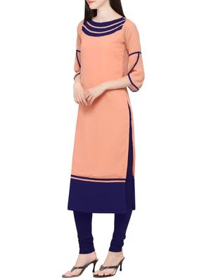 peach georgette solid long kurta - 13410513 - Standard Image - 2