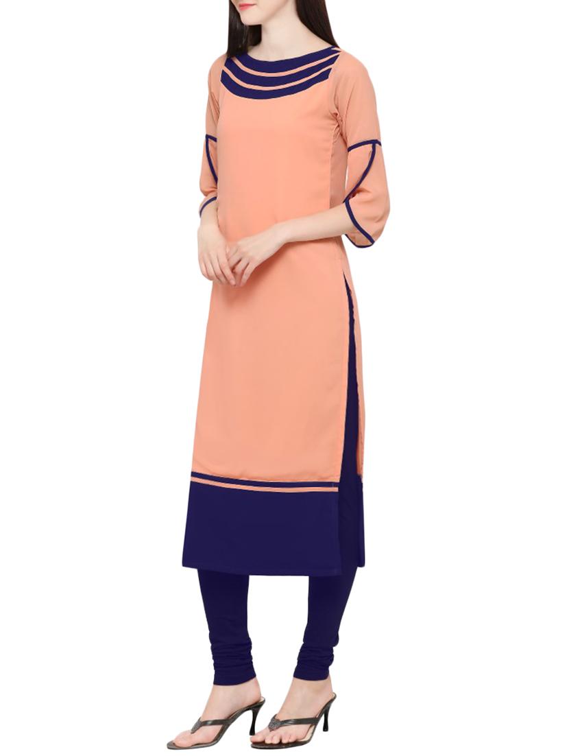 peach georgette solid long kurta - 13410513 - Zoom Image - 2