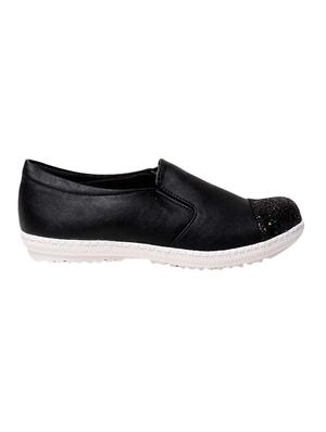 black faux leather plimsolls casual shoes - 13410917 - Standard Image - 2