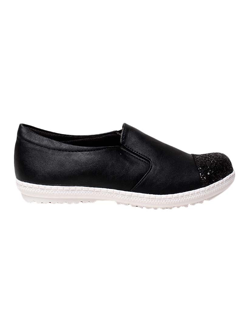 black faux leather plimsolls casual shoes - 13410917 - Zoom Image - 2