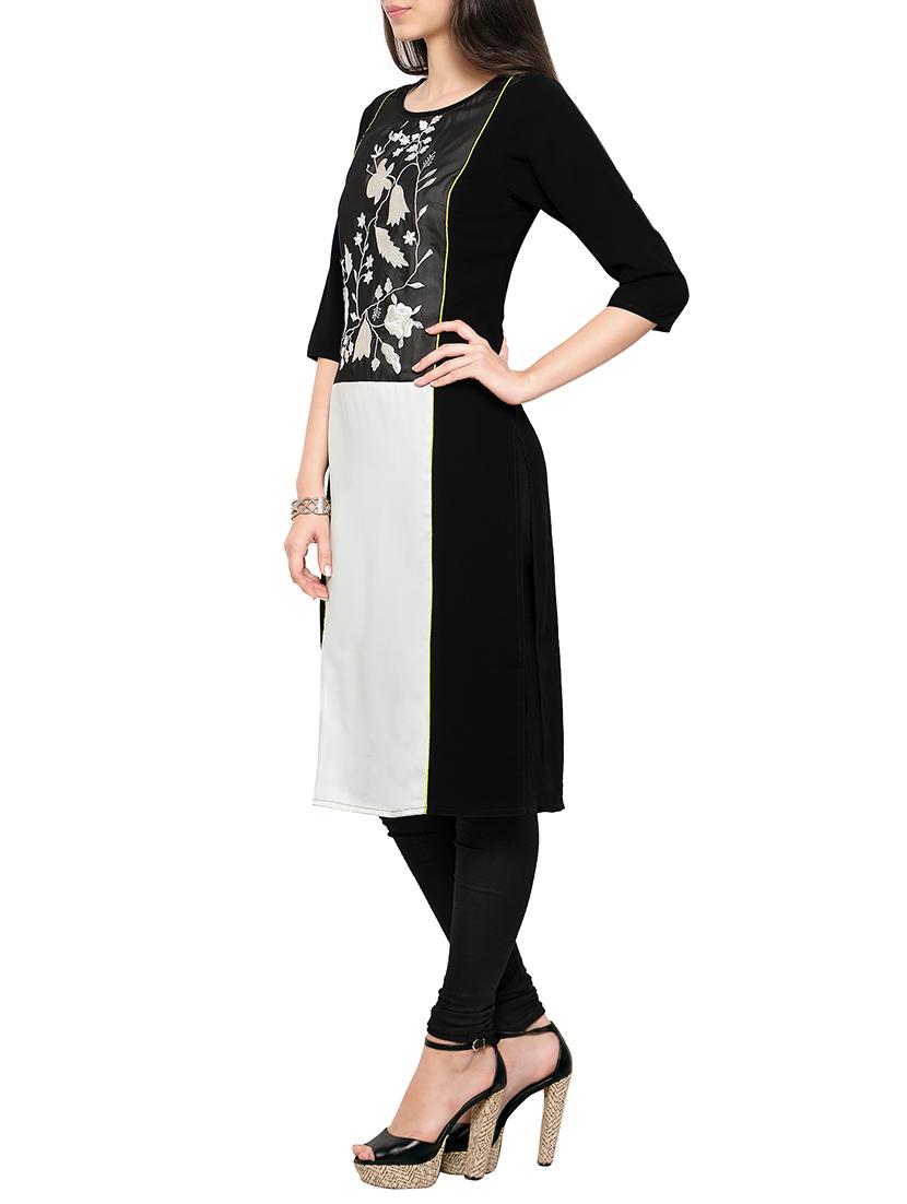 black crepe straight kurta - 13417354 - Zoom Image - 2