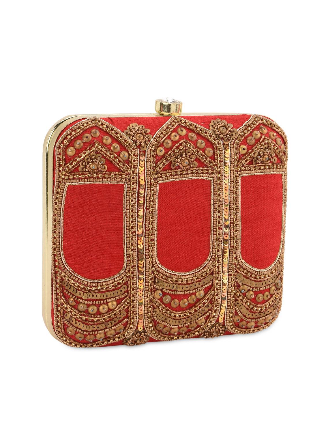 Red embellished box clutch - 13422660 - Zoom Image - 5