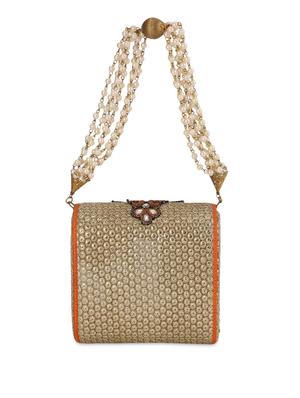beige embellished shimmer clutch - 13422670 - Standard Image - 2