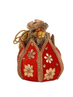 Red gota patti work potli bag - 13422676 - Standard Image - 2