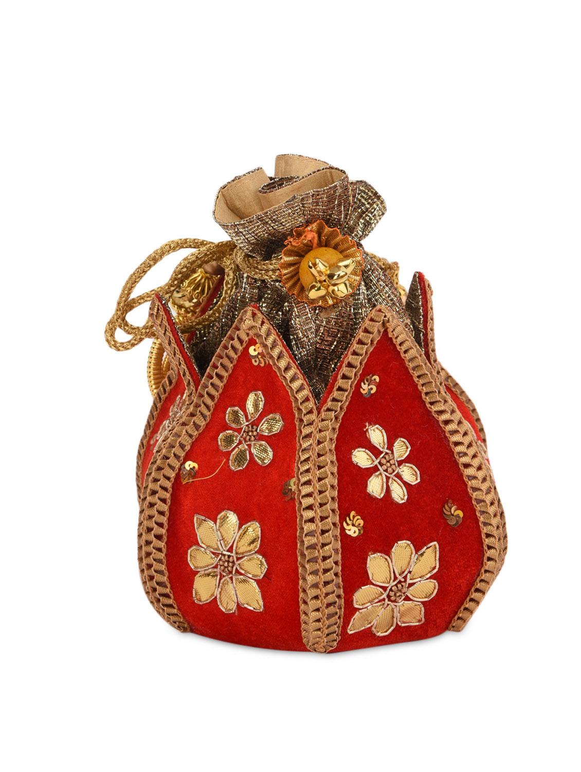 Red gota patti work potli bag - 13422676 - Zoom Image - 2