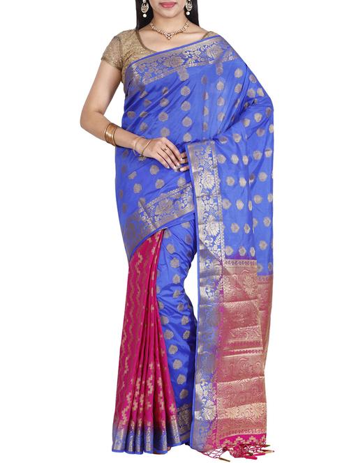 The Chennai Silks Blue Tussar Silk Saree with blouse - 13422854 - Very Small Image - 1