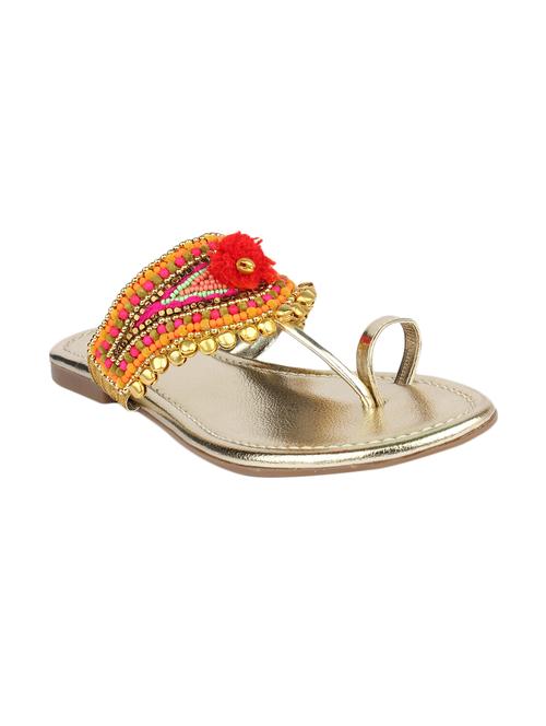 gold pom poms one toe kolhapuri - 13424301 - Standard Image - 1