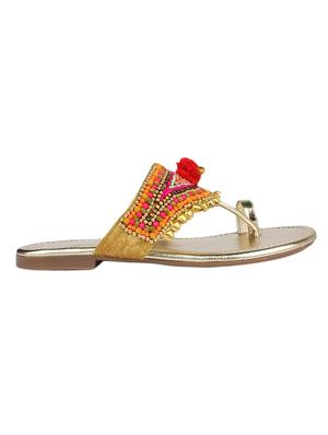 gold pom poms one toe kolhapuri - 13424301 - Standard Image - 2